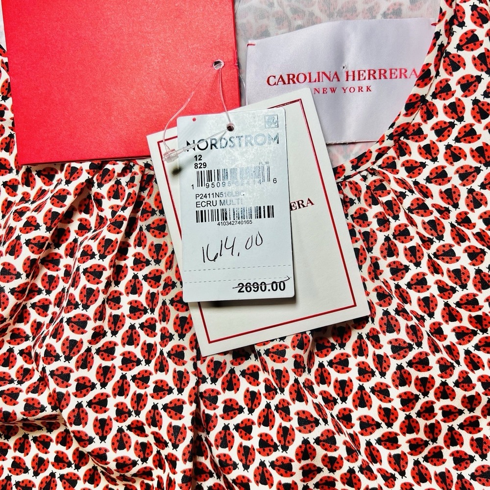 Carolina Herrera New York Ladybug Print Long Sleeve Belted Dress Sz 12 $2690 NWT - Picture 13 of 15